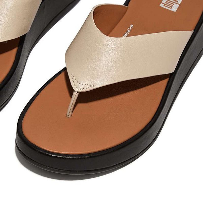 FitFlop F-Mode Luxe Leather Flatform Toe-Post Women's Sandals Beige / Black | 642OJAKEX