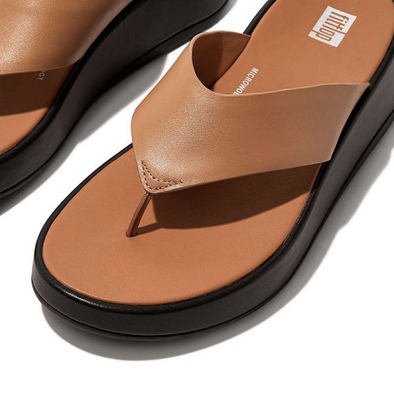 FitFlop F-Mode Luxe Leather Flatform Toe-Post Women's Sandals Brown | 687BPCMHX