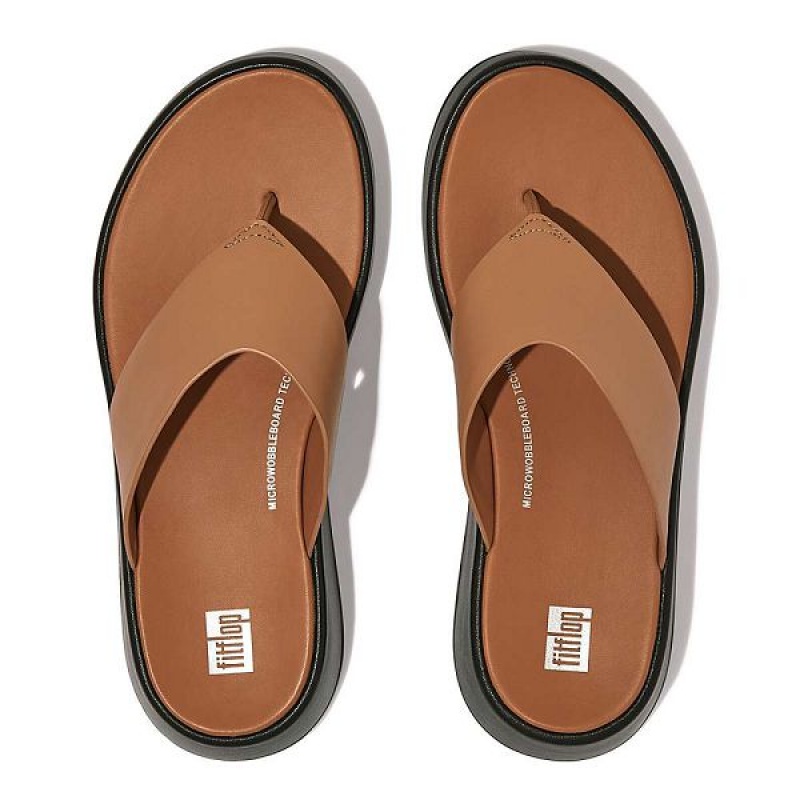 FitFlop F-Mode Luxe Leather Flatform Toe-Post Women's Sandals Brown | 687BPCMHX