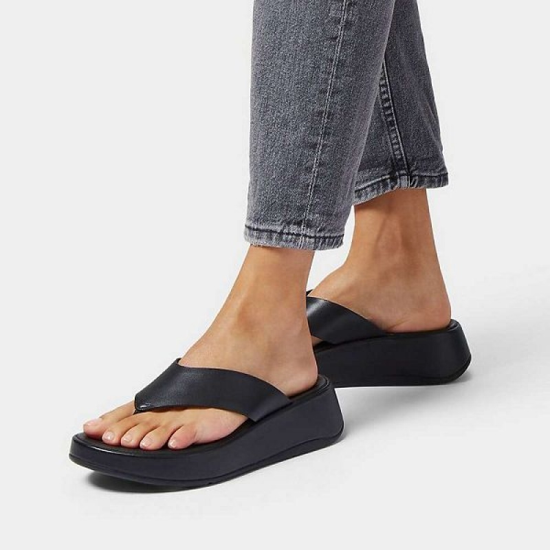 FitFlop F-Mode Luxe Leather Flatform Toe-Post Women's Sandals Black | 509EIVJYC