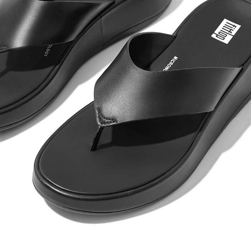 FitFlop F-Mode Luxe Leather Flatform Toe-Post Women's Sandals Black | 509EIVJYC