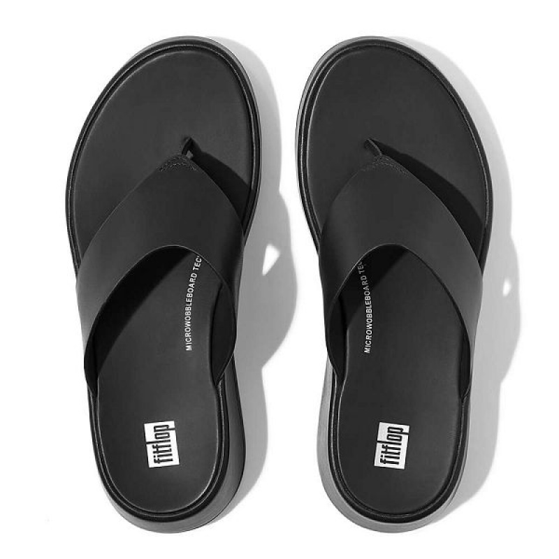 FitFlop F-Mode Luxe Leather Flatform Toe-Post Women's Sandals Black | 509EIVJYC