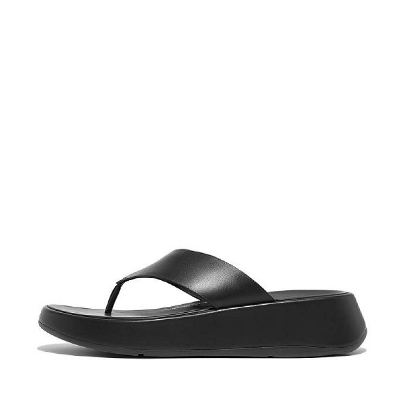 FitFlop F-Mode Luxe Leather Flatform Toe-Post Women\'s Sandals Black | 509EIVJYC