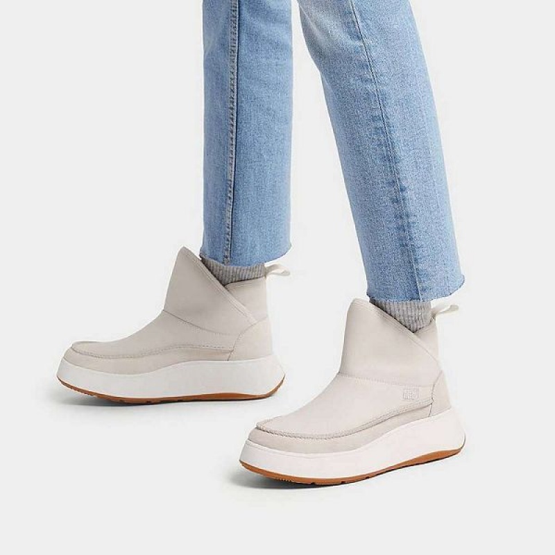 FitFlop F-Mode Nubuck-Mix Flatform Bootie Women's Sneakers Cream | 508TSCYFL