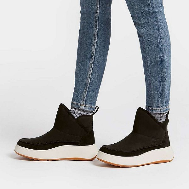 FitFlop F-Mode Nubuck-Mix Flatform Bootie Women's Sneakers Black | 593HSWZAC