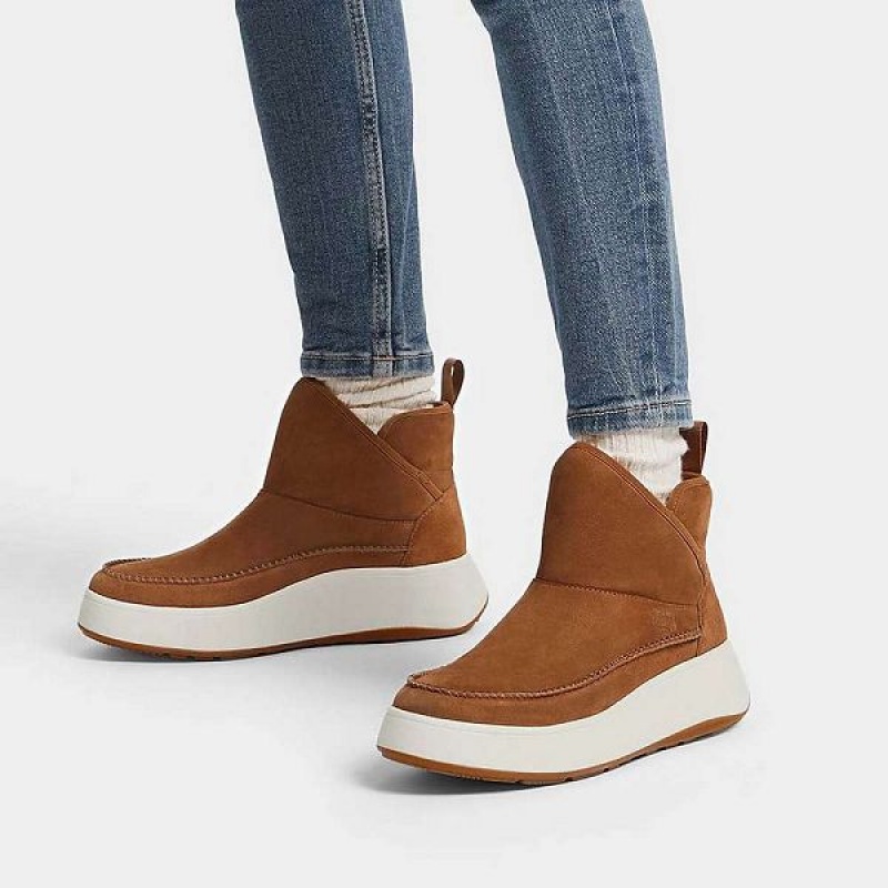 FitFlop F-Mode Nubuck-Mix Flatform Bootie Women's Sneakers Light Brown | 657GERVZF