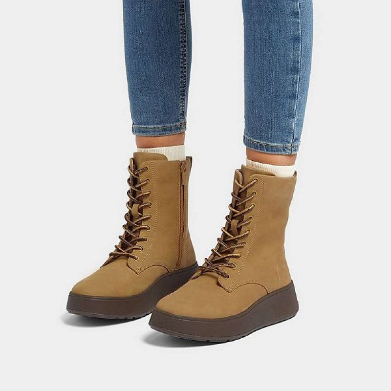 FitFlop F-Mode Nubuck Lace Up Flatform Women's Ankle Boots Brown | 632TPWNYF