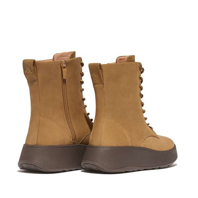 FitFlop F-Mode Nubuck Lace Up Flatform Women's Ankle Boots Brown | 632TPWNYF