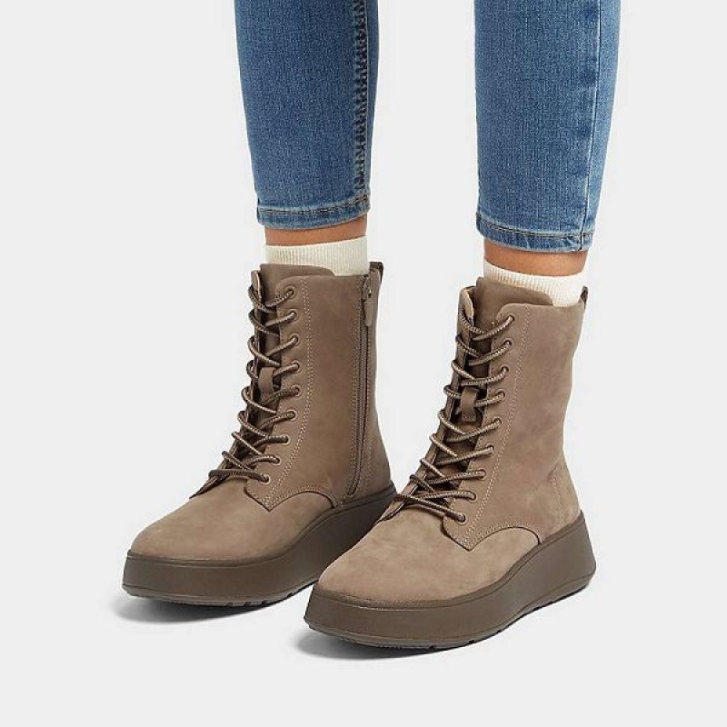 FitFlop F-Mode Nubuck Lace Up Flatform Women's Ankle Boots Grey | 431IOZLYF