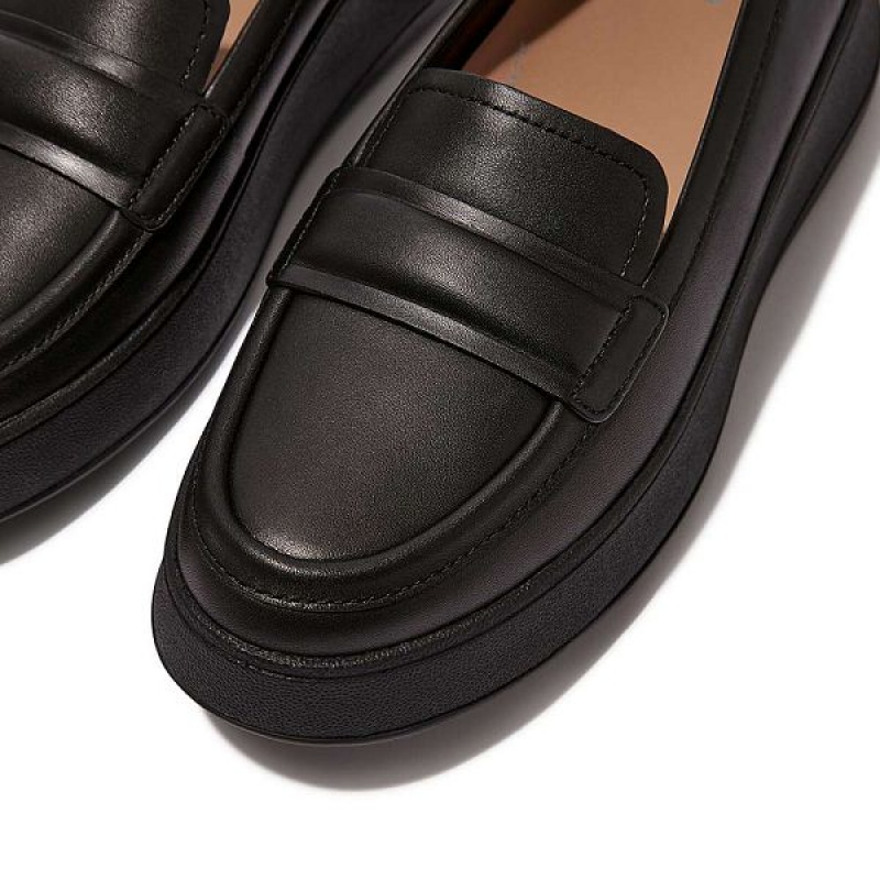 FitFlop F-Mode Padded Detail Leather Flatform Loafers Women's Loafers Black | 251CNJXKZ