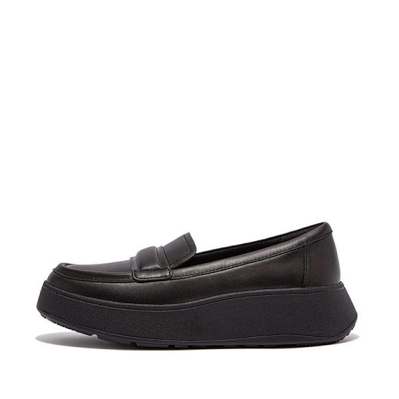 FitFlop F-Mode Padded Detail Leather Flatform Loafers Women\'s Loafers Black | 251CNJXKZ