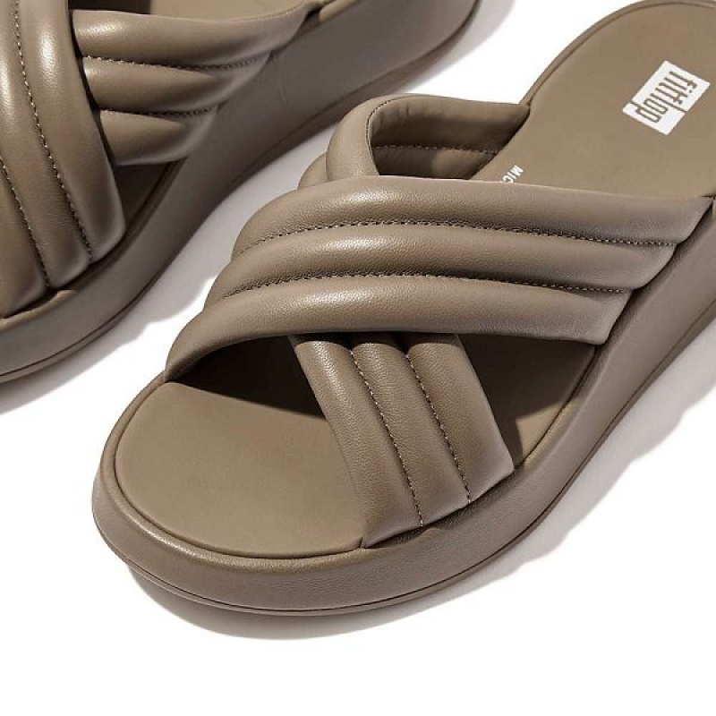 FitFlop F-Mode Padded Leather Flatform Cross Women's Slides Grey | 235JGRQUT