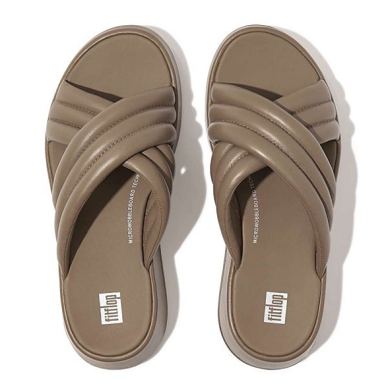 FitFlop F-Mode Padded Leather Flatform Cross Women's Slides Grey | 235JGRQUT