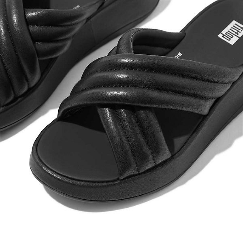 FitFlop F-Mode Padded Leather Flatform Cross Women's Slides Black | 156ZRAJSB