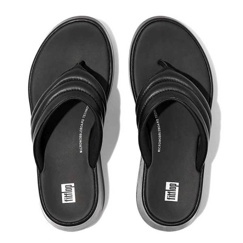 FitFlop F-Mode Padded Leather Flatform Toe-Post Women's Sandals Black | 510UYRIPH