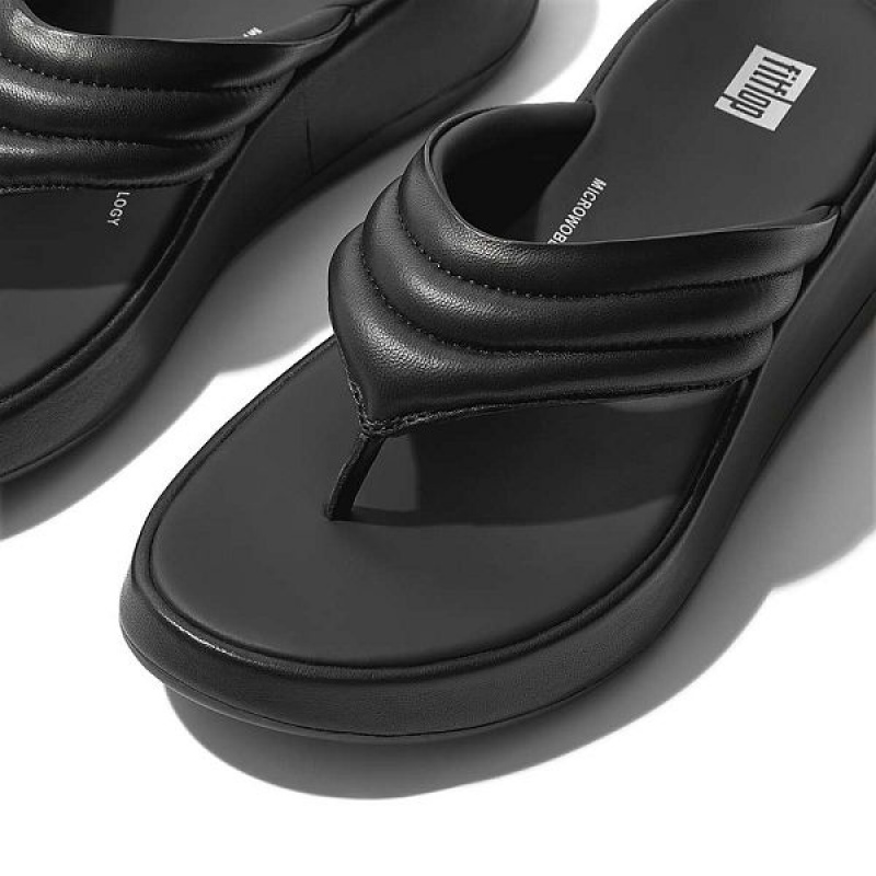 FitFlop F-Mode Padded Leather Flatform Toe-Post Women's Sandals Black | 510UYRIPH