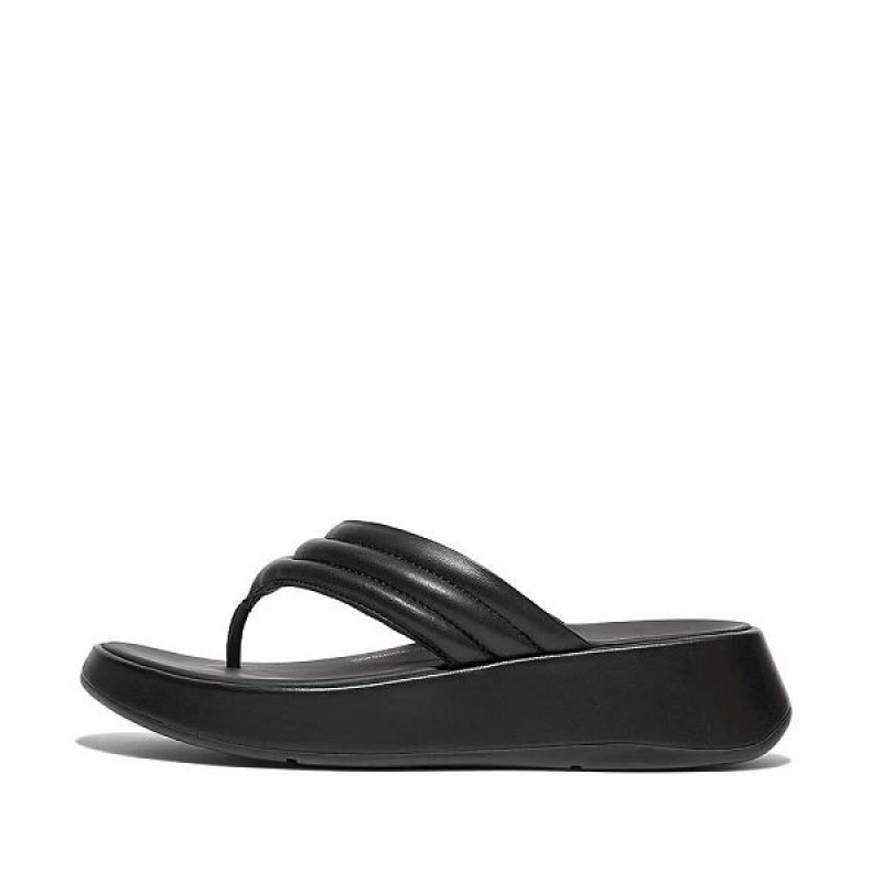 FitFlop F-Mode Padded Leather Flatform Toe-Post Women\'s Sandals Black | 510UYRIPH