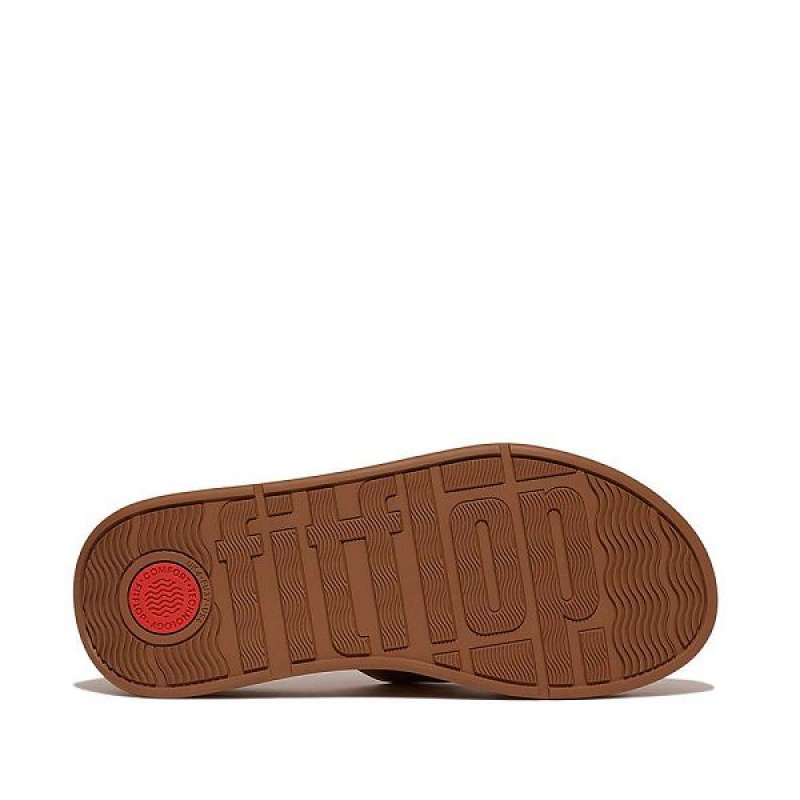 FitFlop F-Mode Raw Edge Leather Flatform H Bar Women's Slides Light Brown | 289CGJXLU