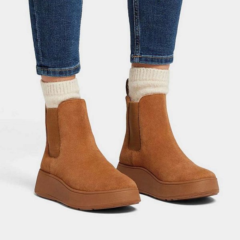 FitFlop F-Mode Suede Flatform Women's Chelsea Boots Light Brown | 937SFXOHA