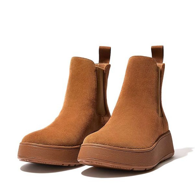 FitFlop F-Mode Suede Flatform Women's Chelsea Boots Light Brown | 937SFXOHA