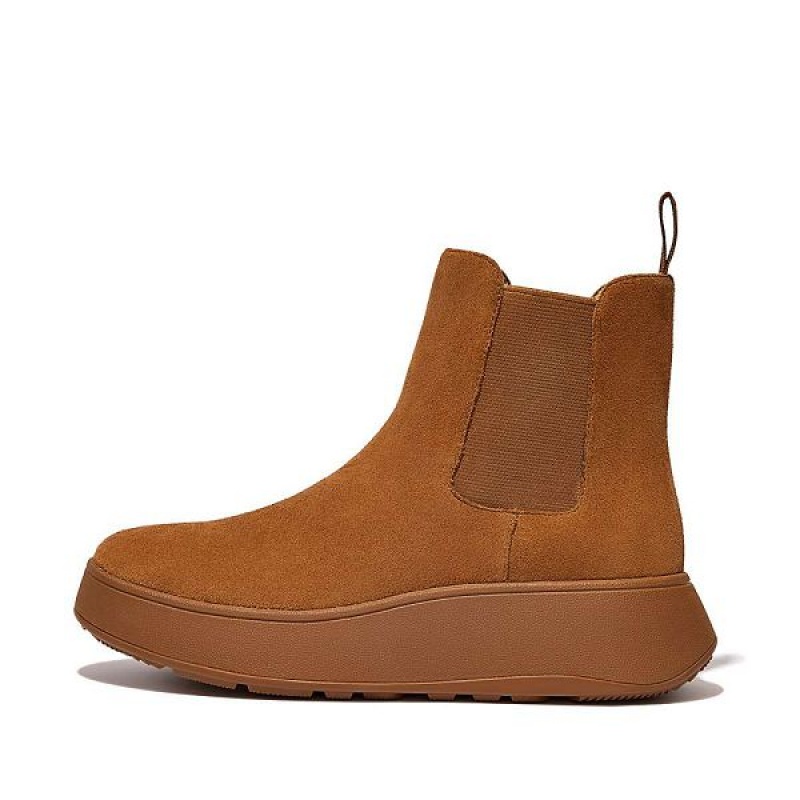 FitFlop F-Mode Suede Flatform Women\'s Chelsea Boots Light Brown | 937SFXOHA