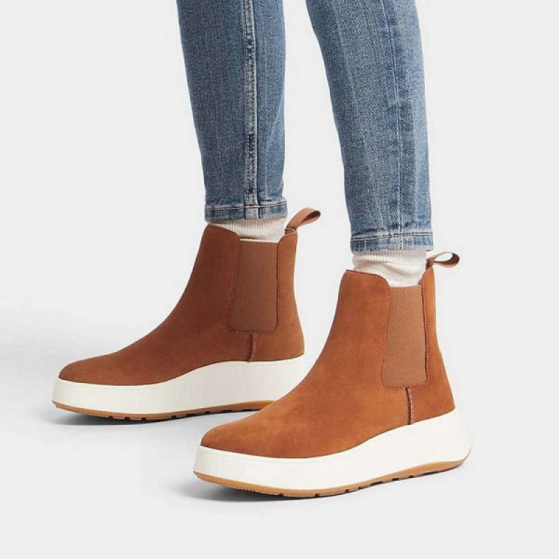 FitFlop F-Mode Suede Flatform Women's Chelsea Boots Light Brown | 126ITGODU