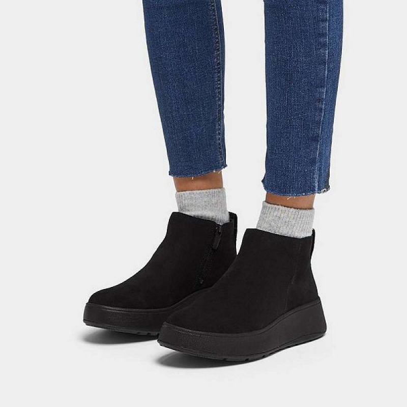 FitFlop F-Mode Suede Flatform Zip Women's Ankle Boots Black | 146DXTYGI