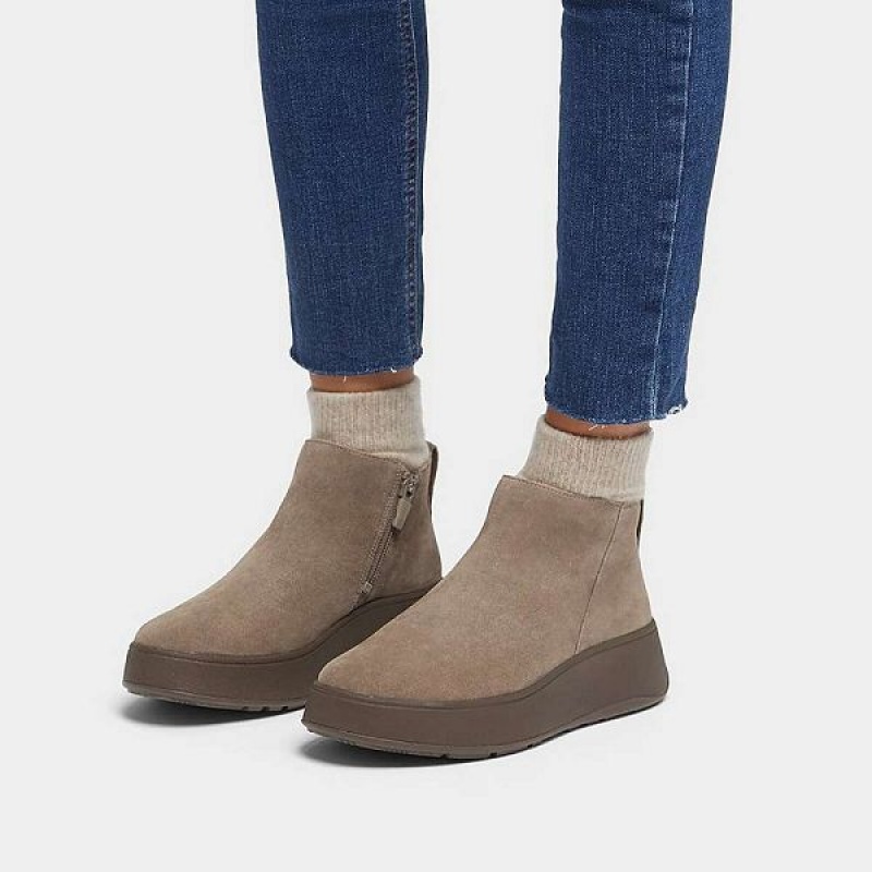 FitFlop F-Mode Suede Flatform Zip Women's Ankle Boots Grey | 983KWZMDB