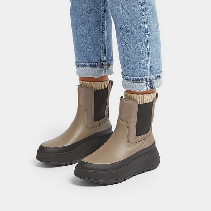 FitFlop F-Mode Water Resistant Fabric Leather Flatform Women's Chelsea Boots Grey | 798MTLZQG