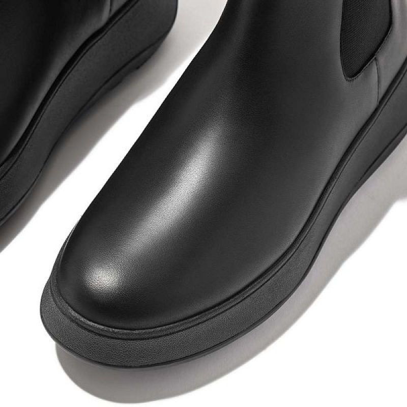 FitFlop F-Mode Waterproof Leather Flatform Women's Chelsea Boots Black | 974JXNIAC