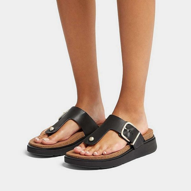 FitFlop Gen-Ff Buckle Leather Toe-Post Women's Sandals Black | 054QRVGCS