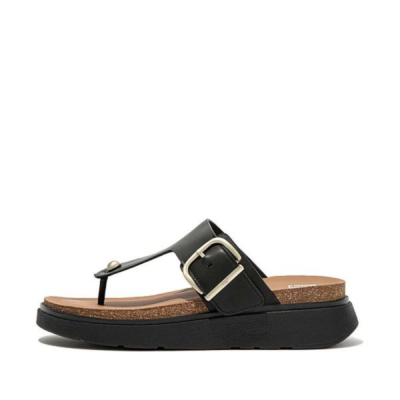 FitFlop Gen-Ff Buckle Leather Toe-Post Women\'s Sandals Black | 054QRVGCS