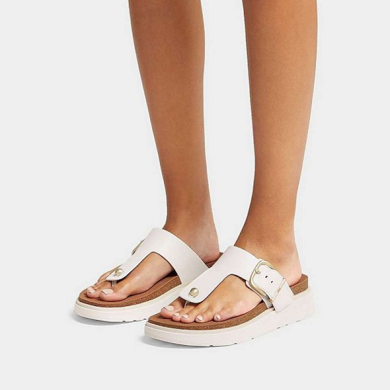 FitFlop Gen-Ff Buckle Leather Toe-Post Women's Sandals White | 847IJUHXV