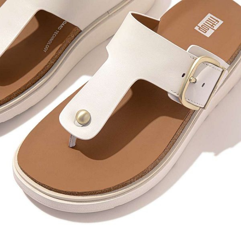 FitFlop Gen-Ff Buckle Leather Toe-Post Women's Sandals White | 847IJUHXV