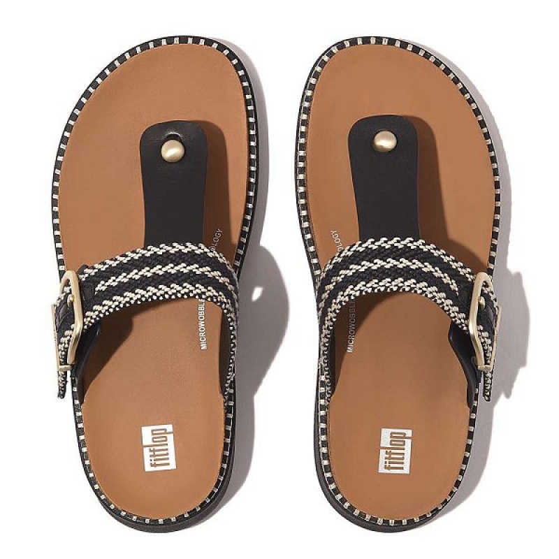 FitFlop Gen-Ff Buckle Stripe Weave Toe-Post Women's Sandals Black | 840TRPJBQ