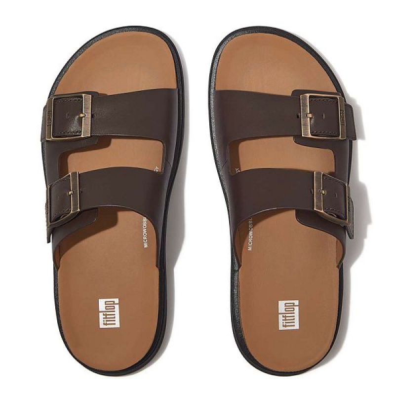 FitFlop Gen-Ff Buckle Two Bar Leather Men's Slides Brown | 927FGCRVZ