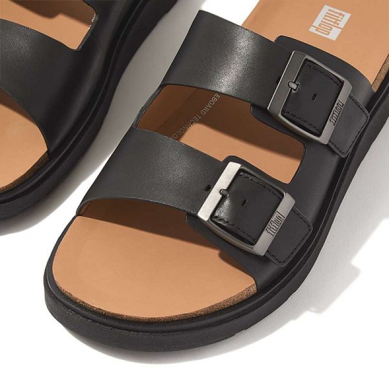 FitFlop Gen-Ff Buckle Two Bar Leather Men's Slides Black | 216GPXAUD