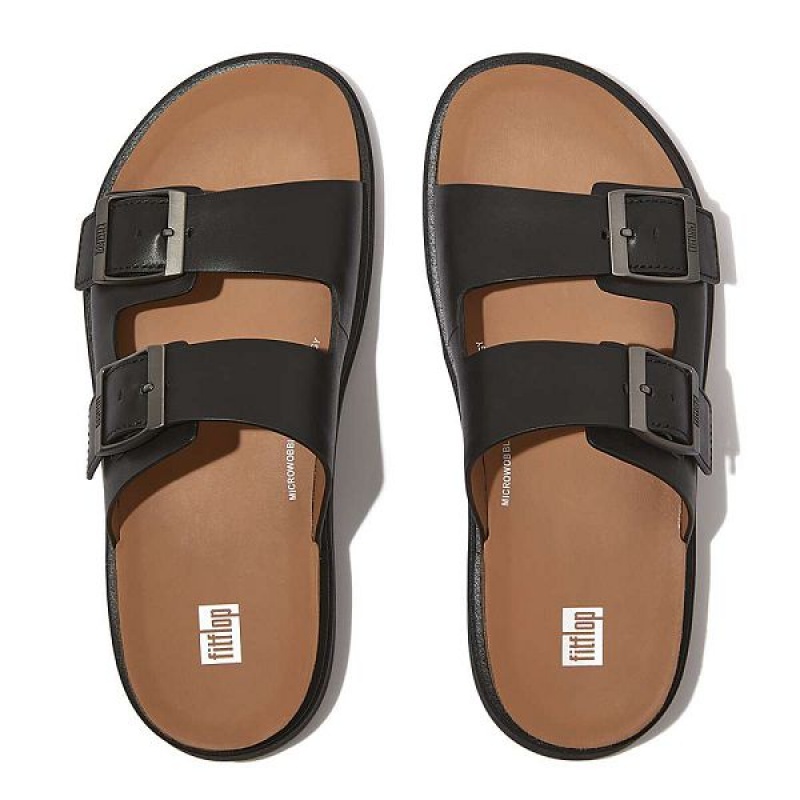 FitFlop Gen-Ff Buckle Two Bar Leather Men's Slides Black | 216GPXAUD