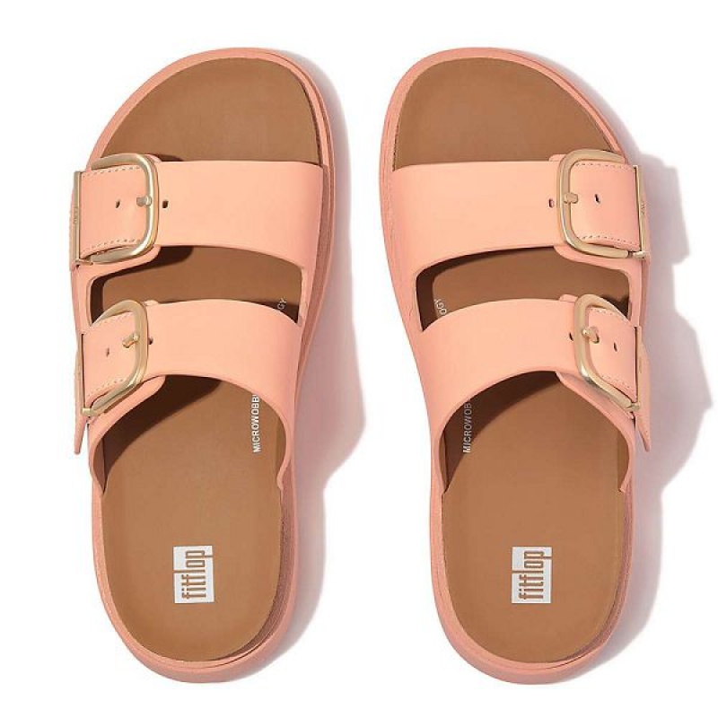 FitFlop Gen-Ff Buckle Two Bar Leather Women's Slides Brown / Coral | 860QNUZHF