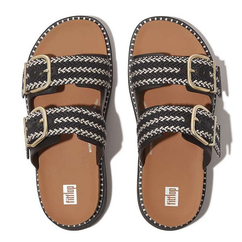 FitFlop Gen-Ff Buckle Two Bar Stripe Weave Women's Slides Black | 691YIMOHB