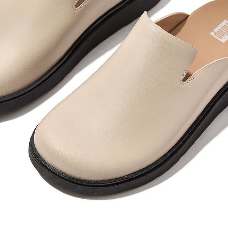 FitFlop Gen-Ff Leather Women's Mules Grey / Beige | 014ICBMVF