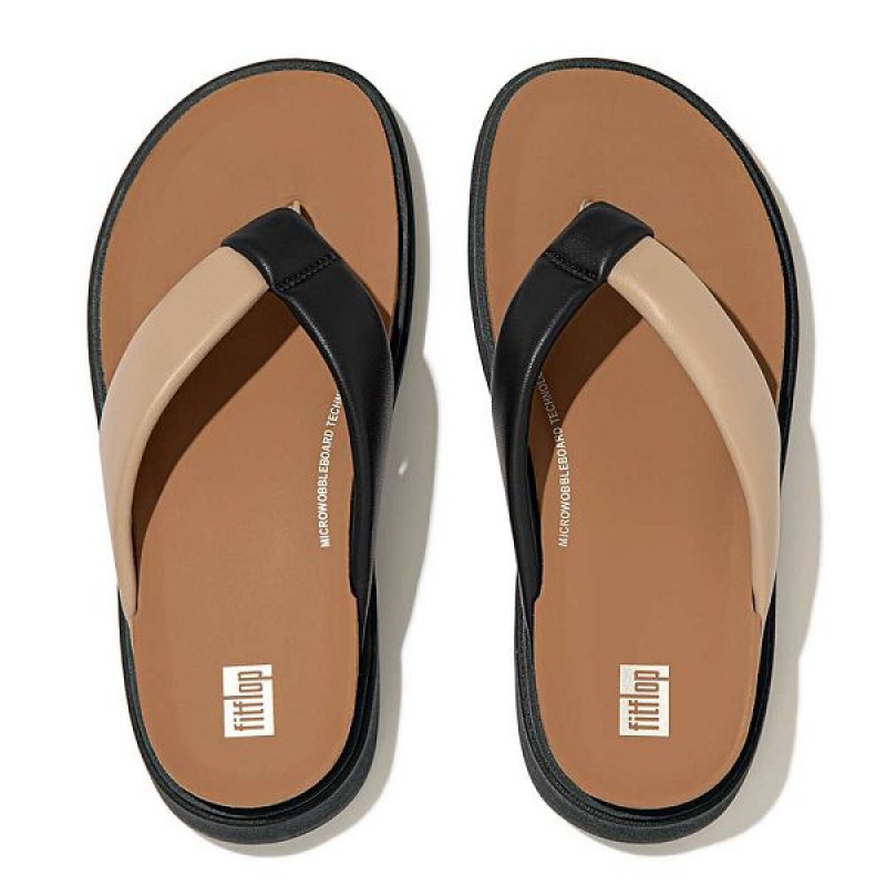 FitFlop Gen-Ff Padded Strap Leather Toe-Post Women's Sandals Beige / Black | 038LUFPDQ