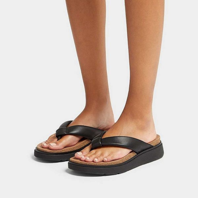 FitFlop Gen-Ff Padded Strap Leather Toe-Post Women's Sandals Black | 281ZRPLNG