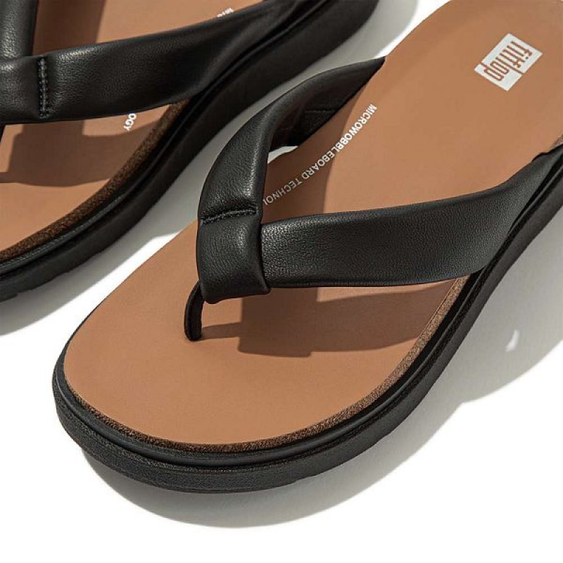 FitFlop Gen-Ff Padded Strap Leather Toe-Post Women's Sandals Black | 281ZRPLNG