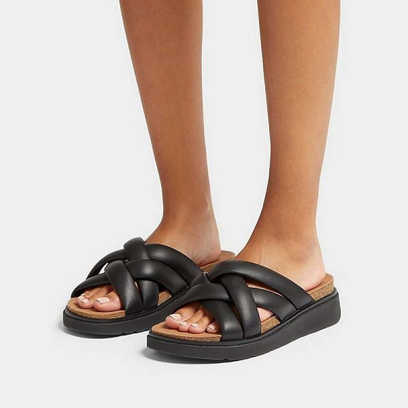 FitFlop Gen-Ff Padded Strap Leather Women's Slides Black | 150BZUQXS