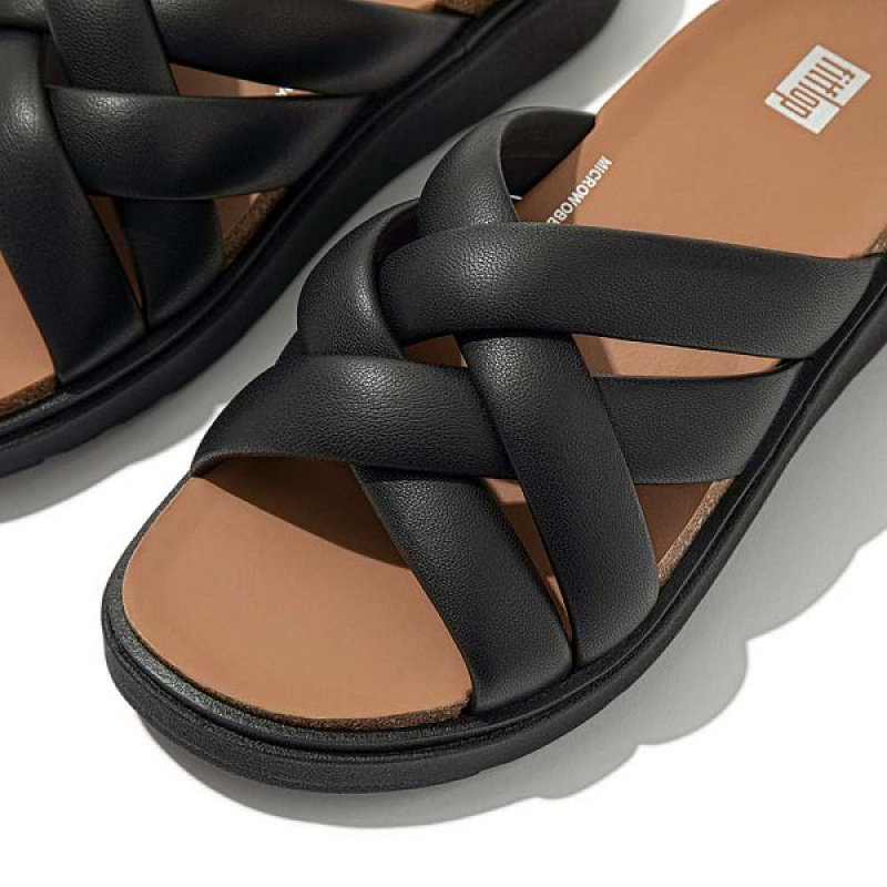 FitFlop Gen-Ff Padded Strap Leather Women's Slides Black | 150BZUQXS