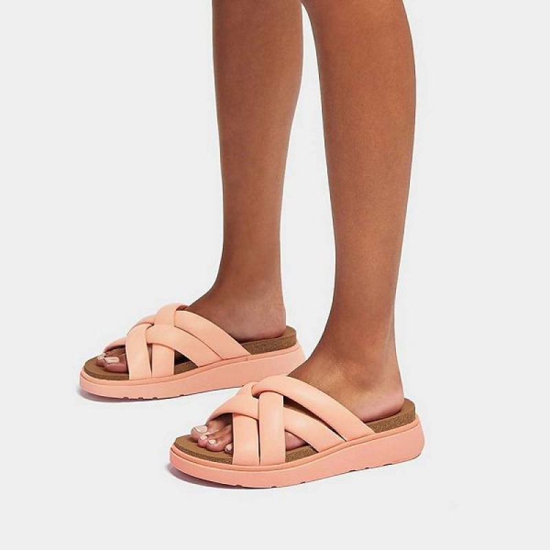 FitFlop Gen-Ff Padded Strap Leather Women's Slides Brown / Coral | 230RLPBYH