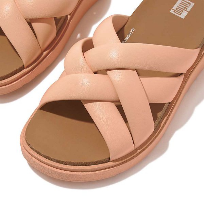 FitFlop Gen-Ff Padded Strap Leather Women's Slides Brown / Coral | 230RLPBYH