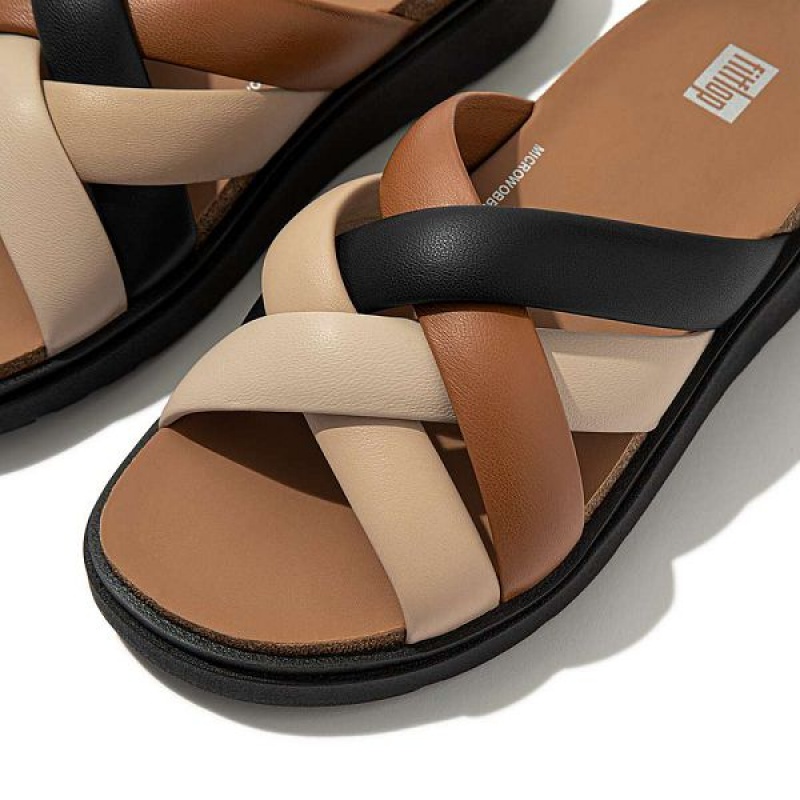 FitFlop Gen-Ff Padded Strap Leather Women's Slides Beige / Black | 657YWQFPU