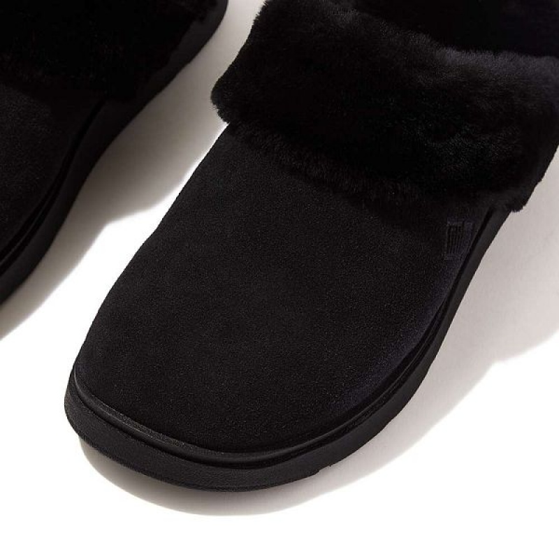 FitFlop Gen-Ff Shearling Collar Suede Women's Slippers Black | 590IZXKPD